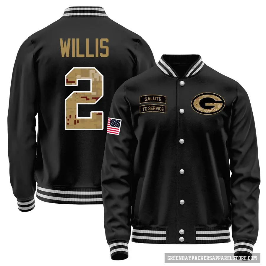 Men's ＃2 Malik Willis Green Bay Packers Black Salute to Service Sideline Performance Jacket