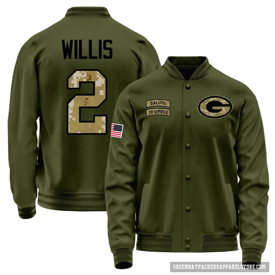 Men's ＃2 Malik Willis Green Bay Packers Olive Salute to Service Sideline Performance Jacket