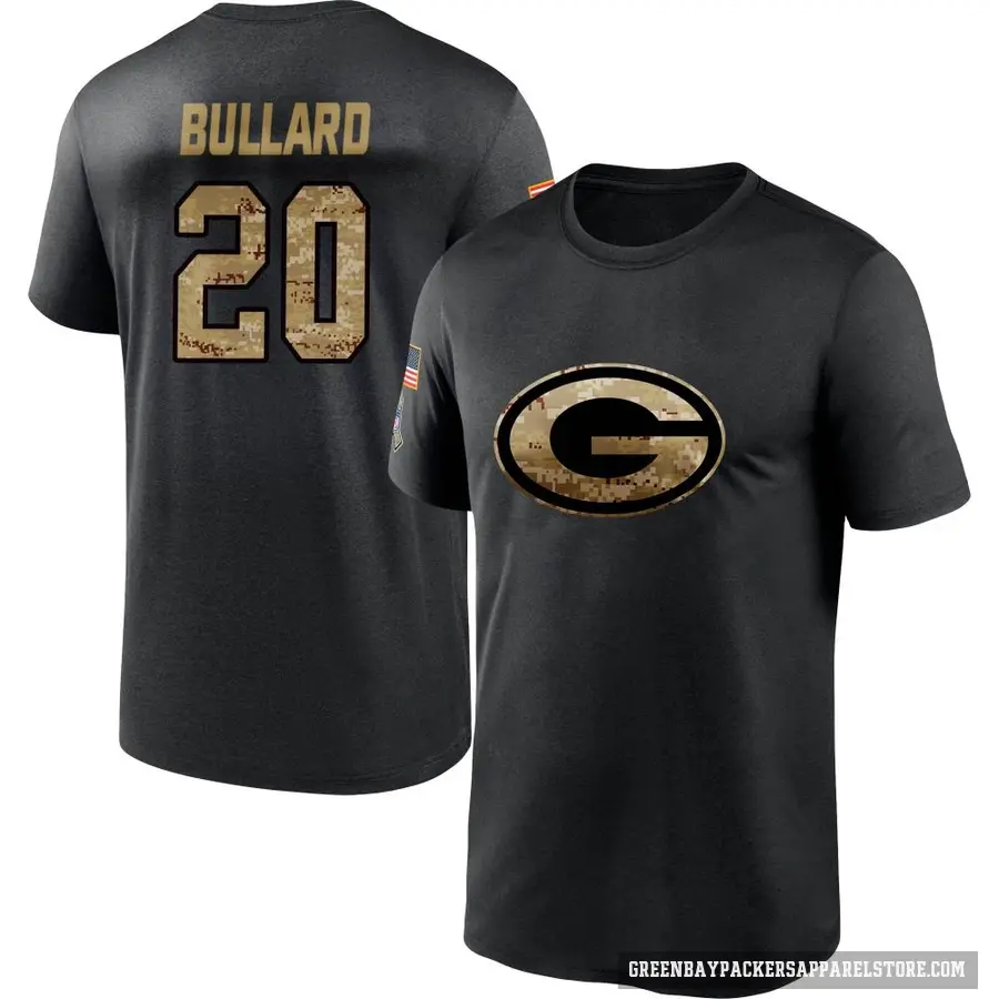 Men's ＃20 Javon Bullard Green Bay Packers Black 2020 Salute To Service Performance T-Shirt