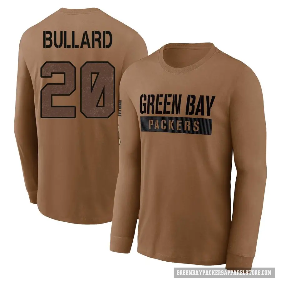 Men's ＃20 Javon Bullard Green Bay Packers Brown 2023 Salute To Service Long Sleeve T-Shirt