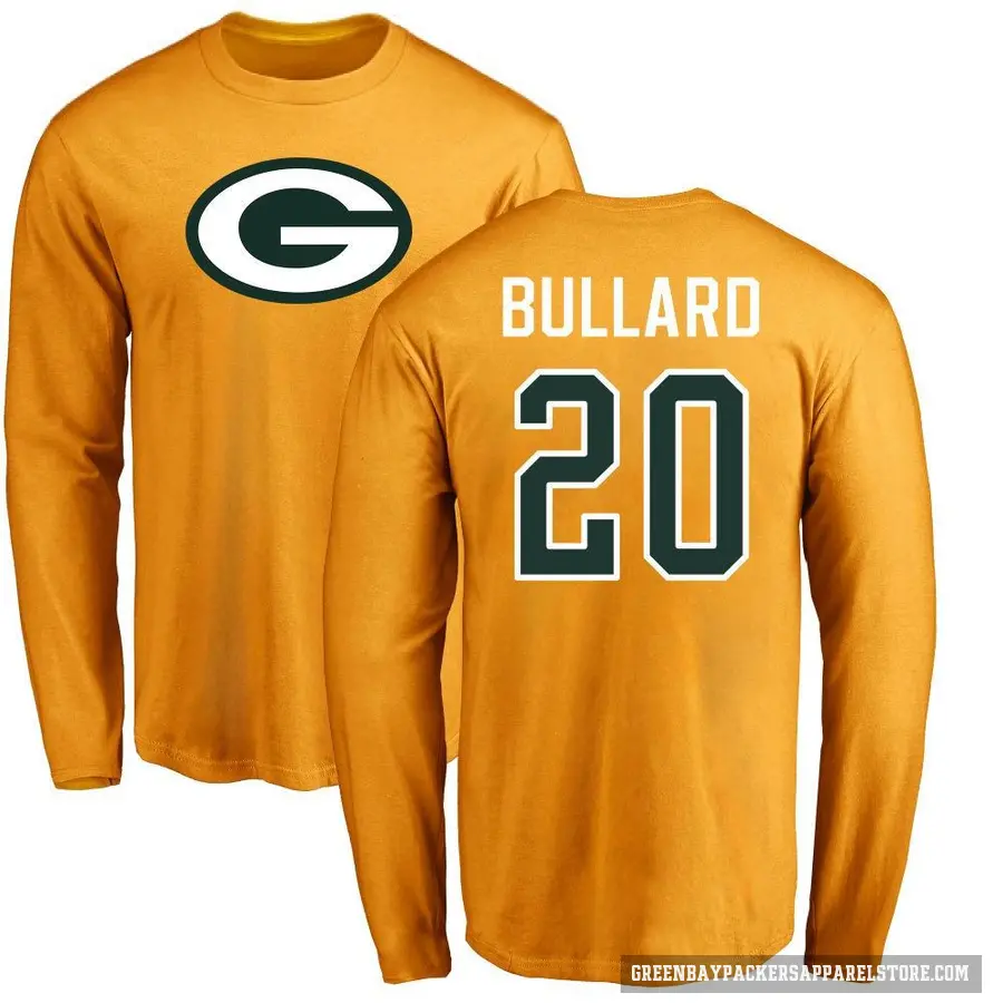 Men's ＃20 Javon Bullard Green Bay Packers Gold Logo Long Sleeve T-Shirt