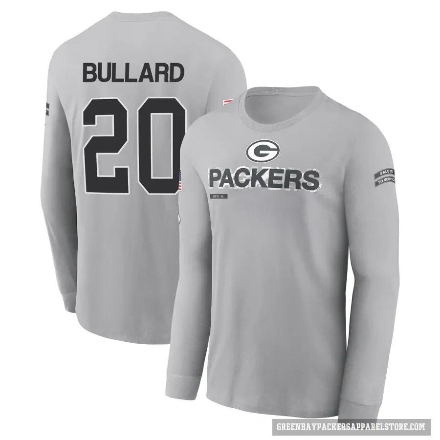 Men's ＃20 Javon Bullard Green Bay Packers Gray 2024 Salute to Service Long Sleeve T-Shirt