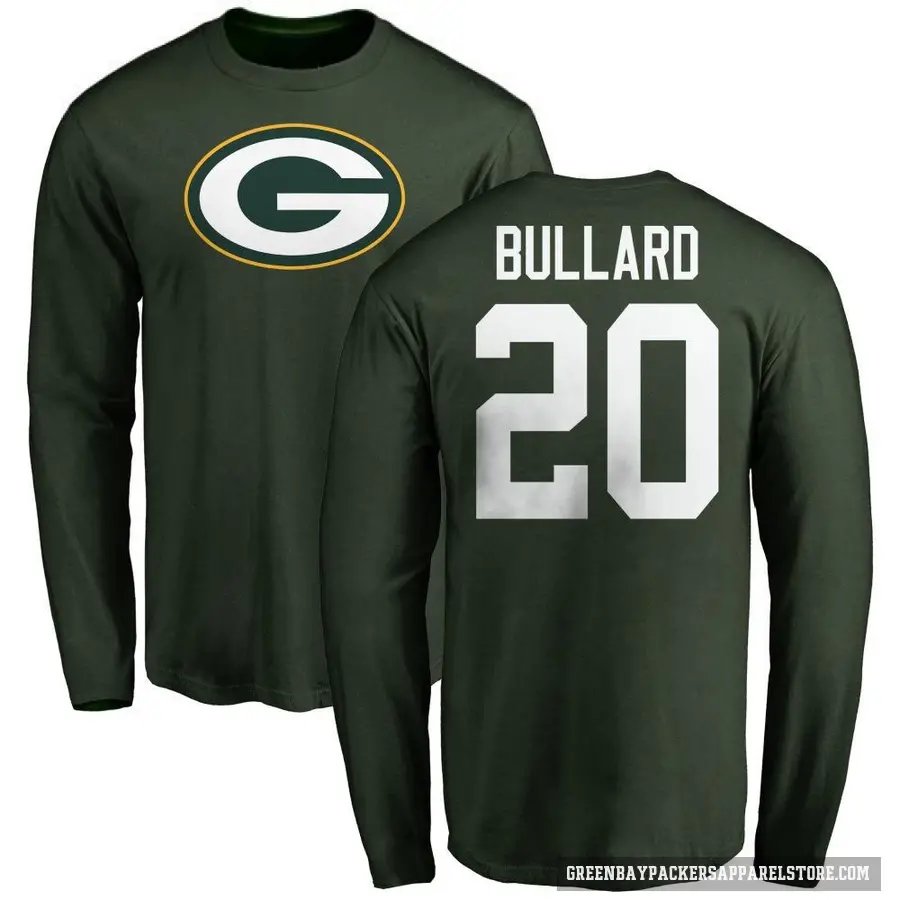 Men's ＃20 Javon Bullard Green Bay Packers Green Logo Long Sleeve T-Shirt