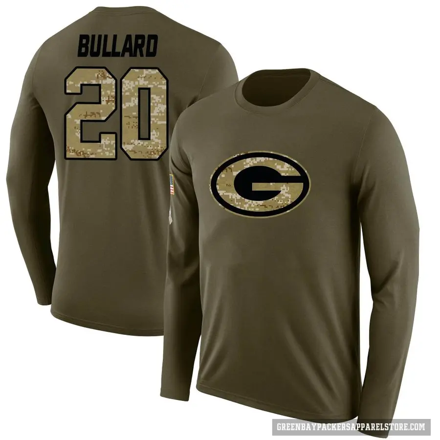 Men's ＃20 Javon Bullard Green Bay Packers Olive Salute to Service Sideline Long Sleeve T-Shirt