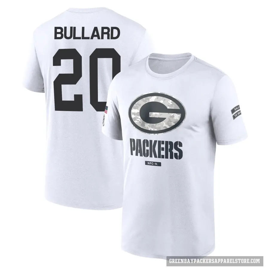 Men's ＃20 Javon Bullard Green Bay Packers White 2024 Salute to Service Performance T-Shirt