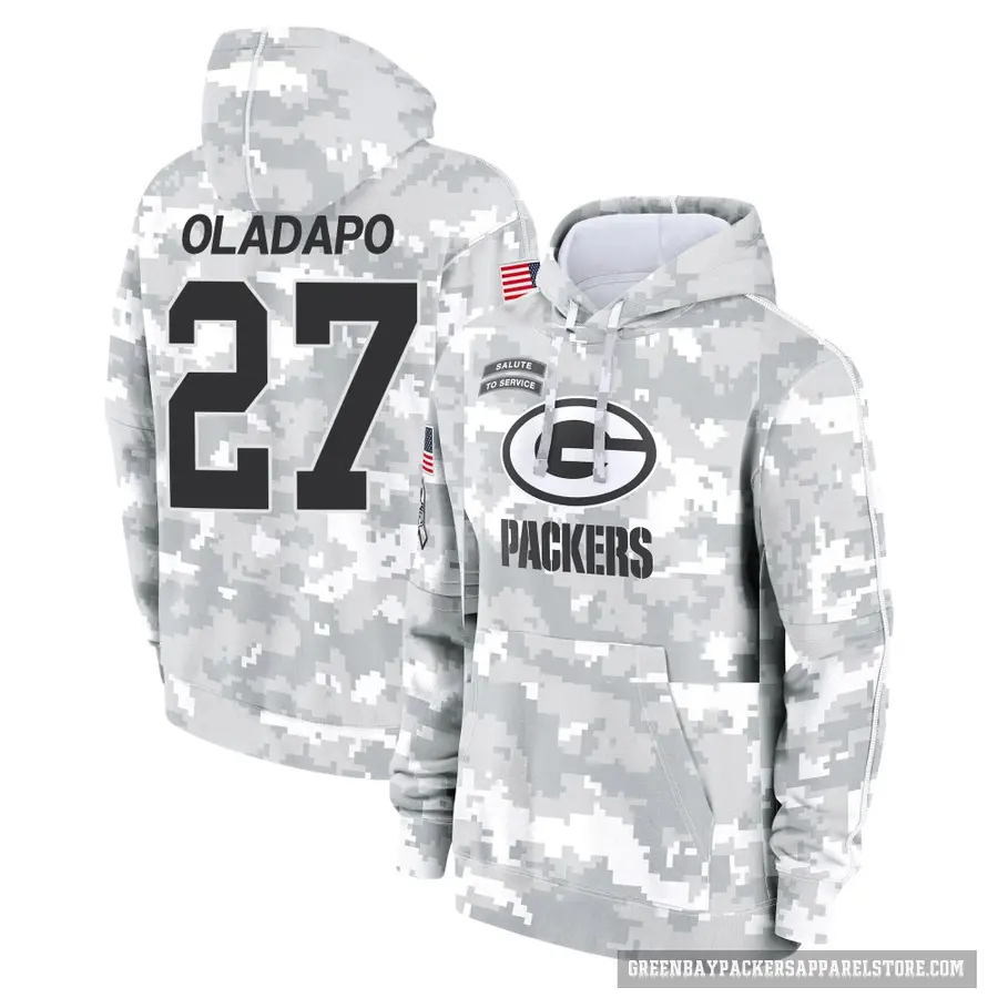 Men's ＃27 Kitan Oladapo Green Bay Packers Arctic Camo 2024 Salute to Service Club Fleece Pullover Hoodie