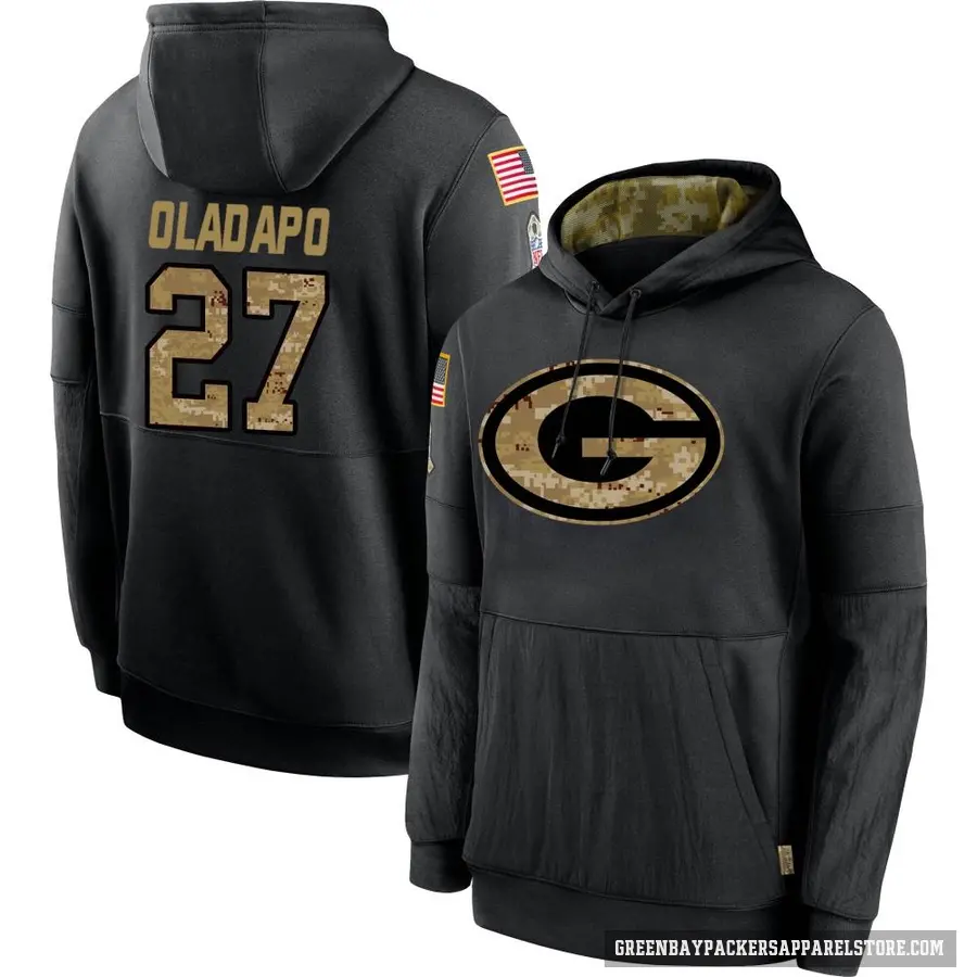 Men's ＃27 Kitan Oladapo Green Bay Packers Black 2020 Salute to Service Sideline Performance Pullover Hoodie