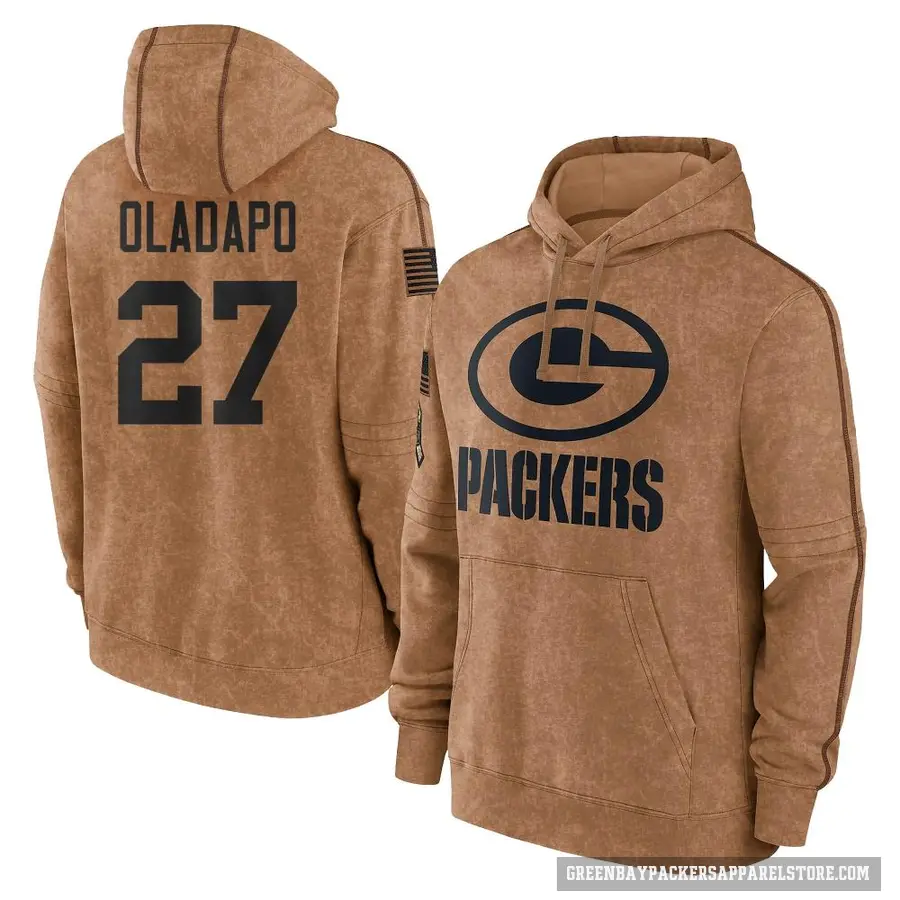 Men's ＃27 Kitan Oladapo Green Bay Packers Brown 2023 Salute To Service Club Pullover Hoodie