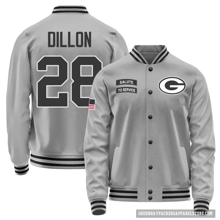 Men's ＃28 AJ Dillon Green Bay Packers Gray Salute to Service Performance Jacket