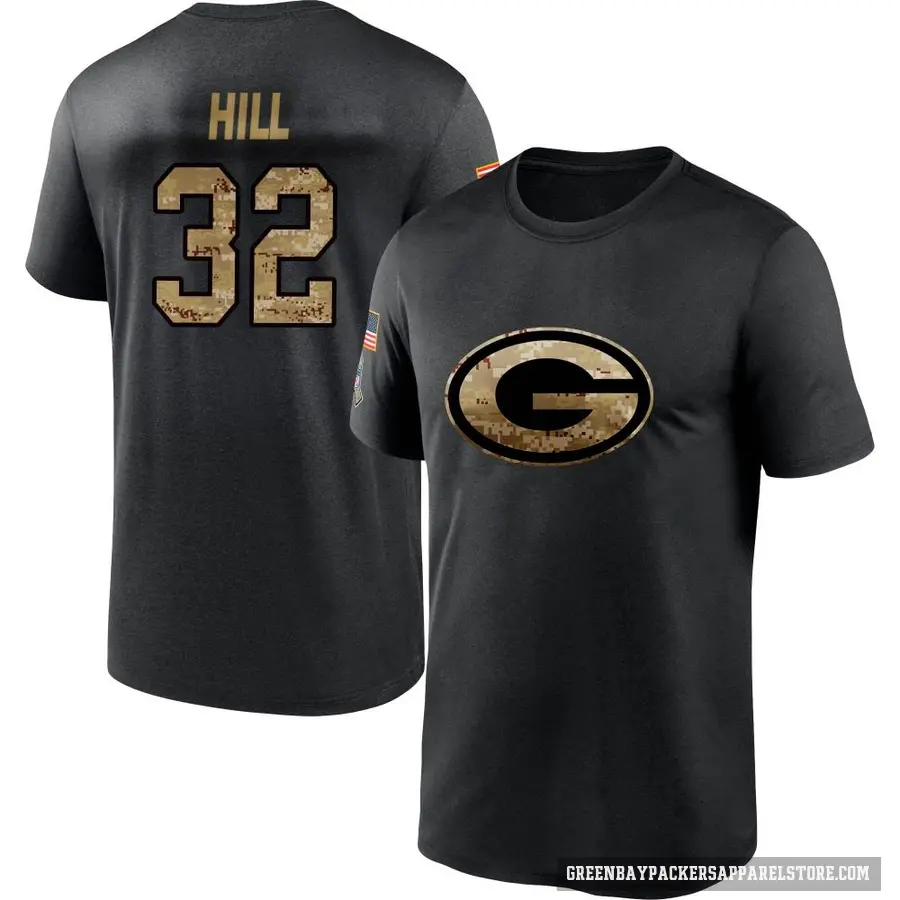 Men's ＃32 Kylin Hill Green Bay Packers Black 2020 Salute To Service Performance T-Shirt