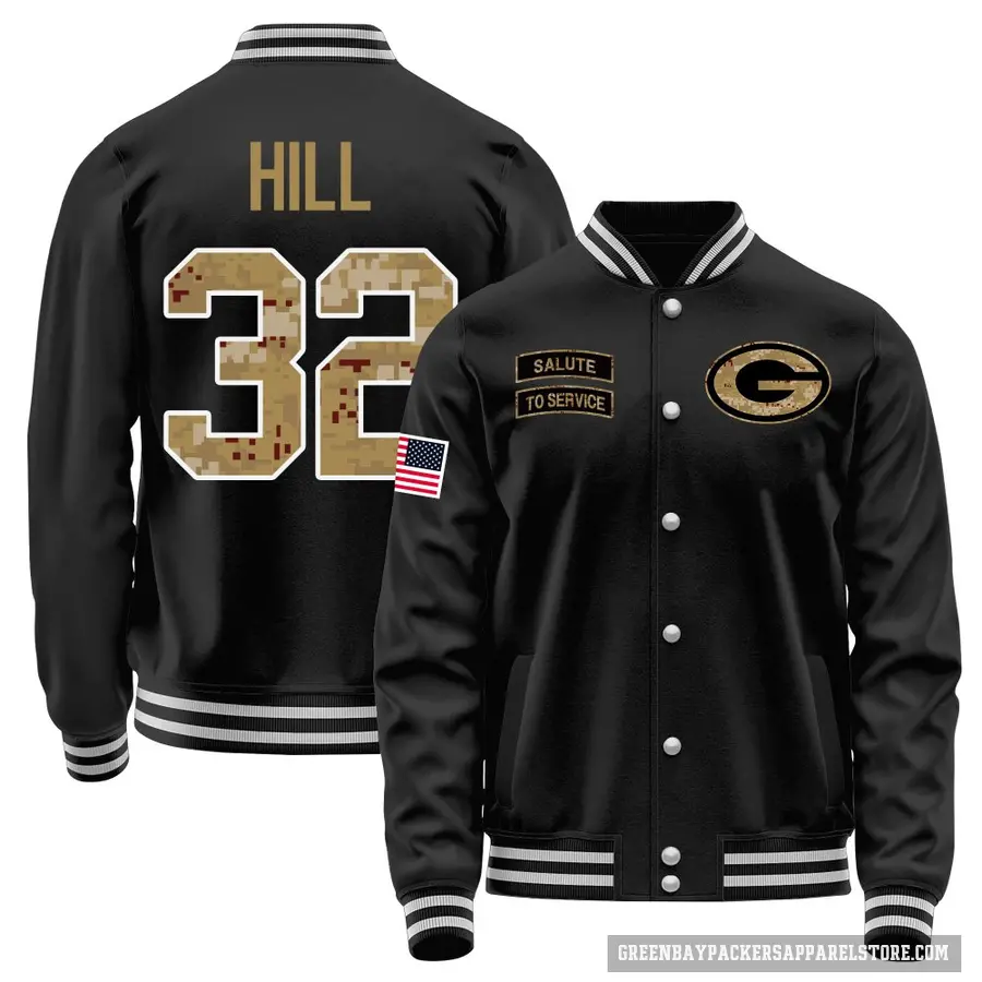 Men's ＃32 Kylin Hill Green Bay Packers Black Salute to Service Sideline Performance Jacket