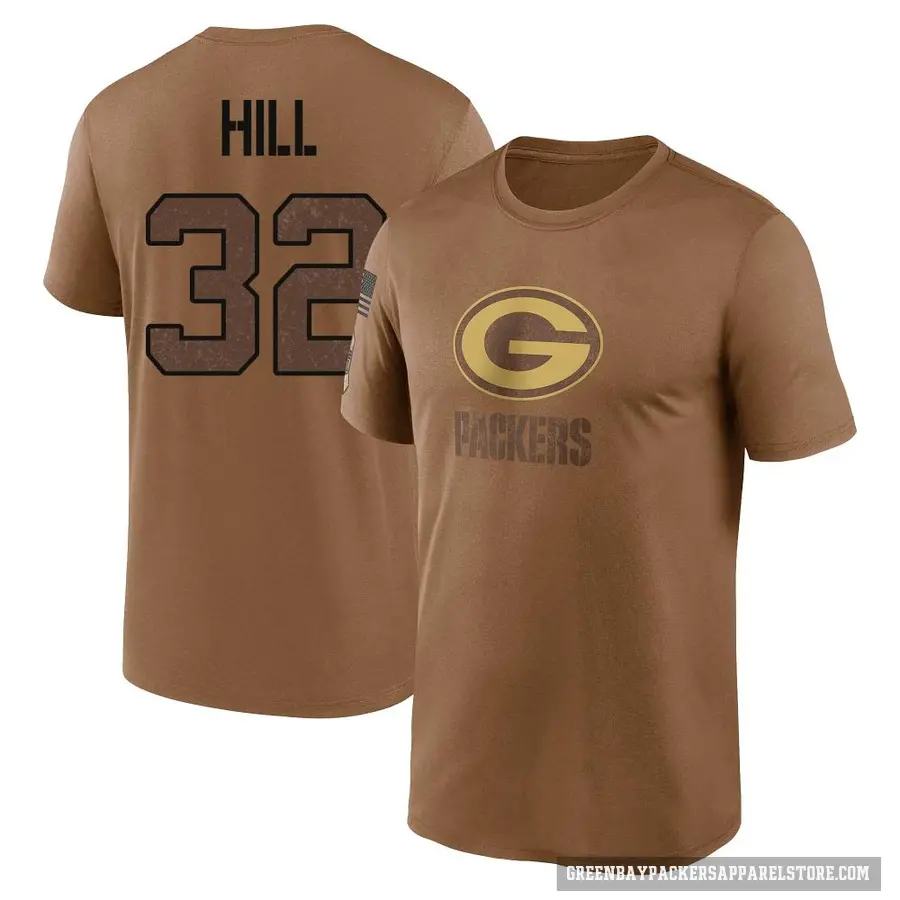 Men's ＃32 Kylin Hill Green Bay Packers Brown 2023 Salute To Service Performance T-Shirt