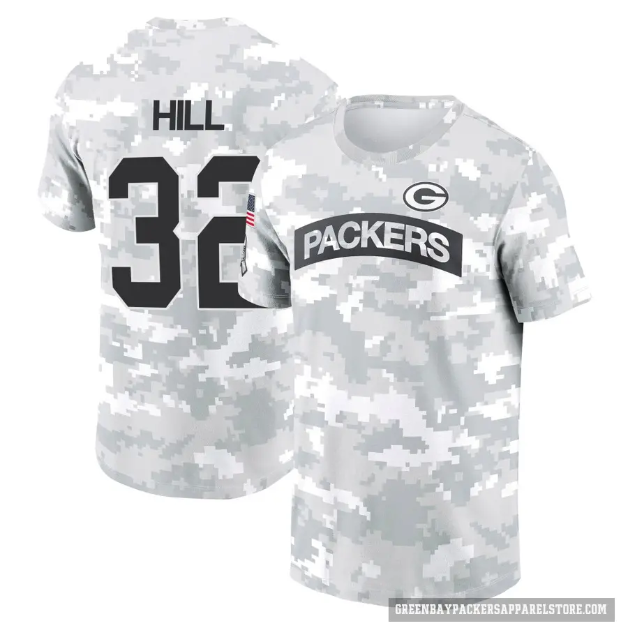 Men's ＃32 Kylin Hill Green Bay Packers Camo Arctic 2024 Salute to Service Performance T-Shirt