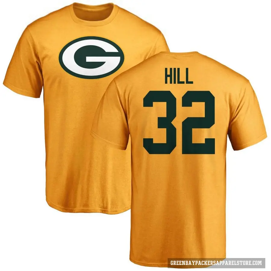 Men's ＃32 Kylin Hill Green Bay Packers Gold Logo T-Shirt