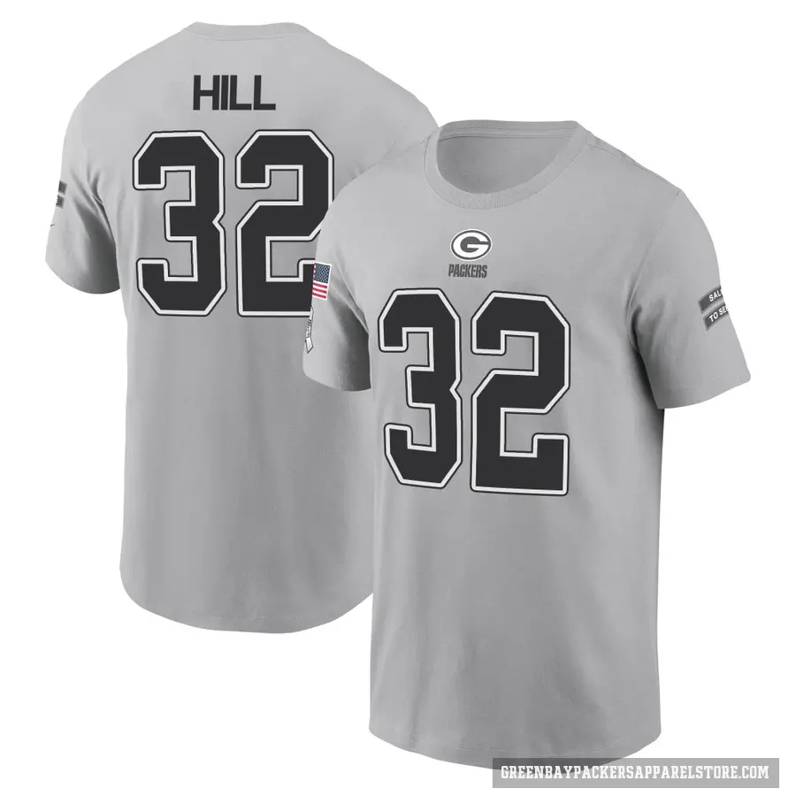 Men's ＃32 Kylin Hill Green Bay Packers Gray 2024 Salute to Service T-Shirt