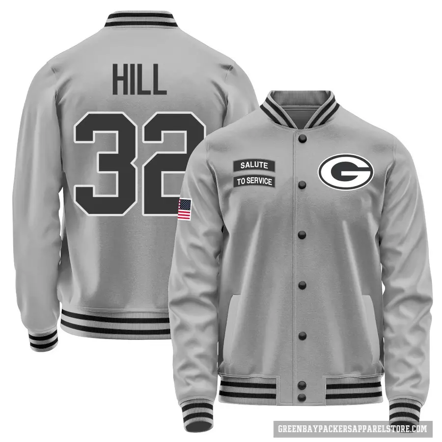 Men's ＃32 Kylin Hill Green Bay Packers Gray Salute to Service Performance Jacket