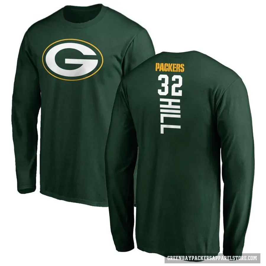 Men's ＃32 Kylin Hill Green Bay Packers Green Backer Long Sleeve T-Shirt