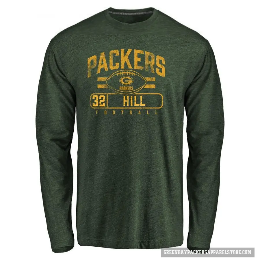 Men's ＃32 Kylin Hill Green Bay Packers Green Flanker Long Sleeve T-Shirt