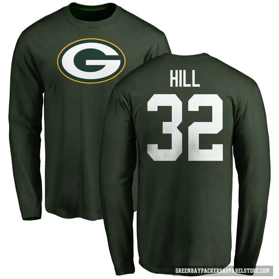 Men's ＃32 Kylin Hill Green Bay Packers Green Logo Long Sleeve T-Shirt