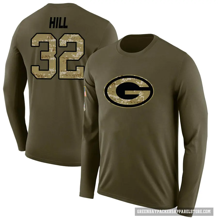 Men's ＃32 Kylin Hill Green Bay Packers Olive Salute to Service Sideline Long Sleeve T-Shirt