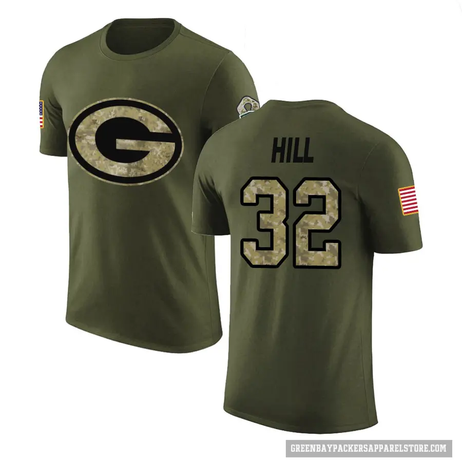 Men's ＃32 Kylin Hill Green Bay Packers Olive Salute to Service T-Shirt