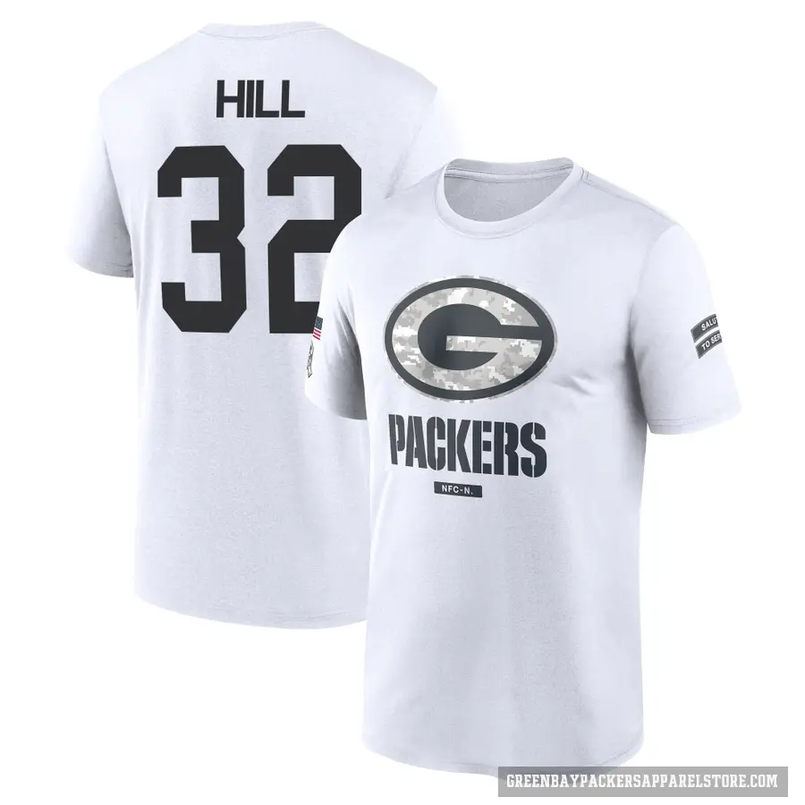 Men's ＃32 Kylin Hill Green Bay Packers White 2024 Salute to Service Performance T-Shirt