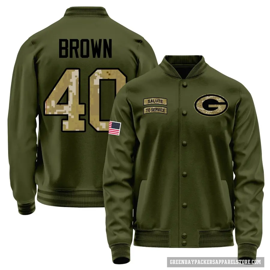 Men's ＃40 Omar Brown Green Bay Packers Olive Salute to Service Sideline Performance Jacket