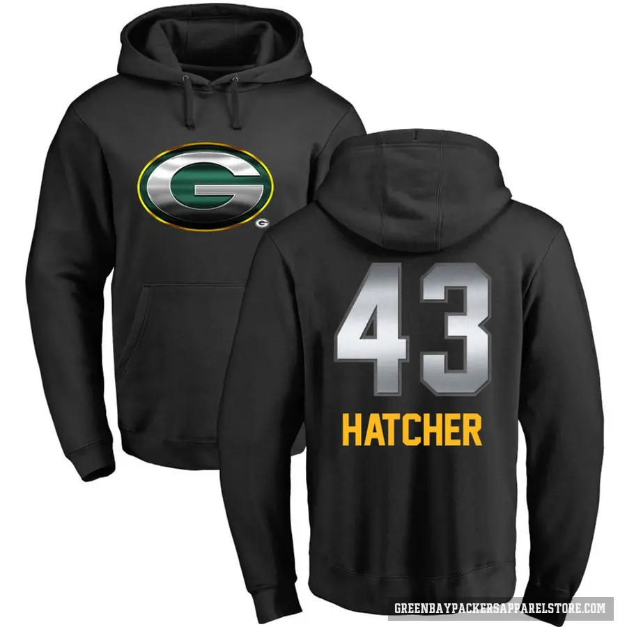 Men's ＃43 Broughton Hatcher Green Bay Packers Black Midnight Mascot Pullover Hoodie