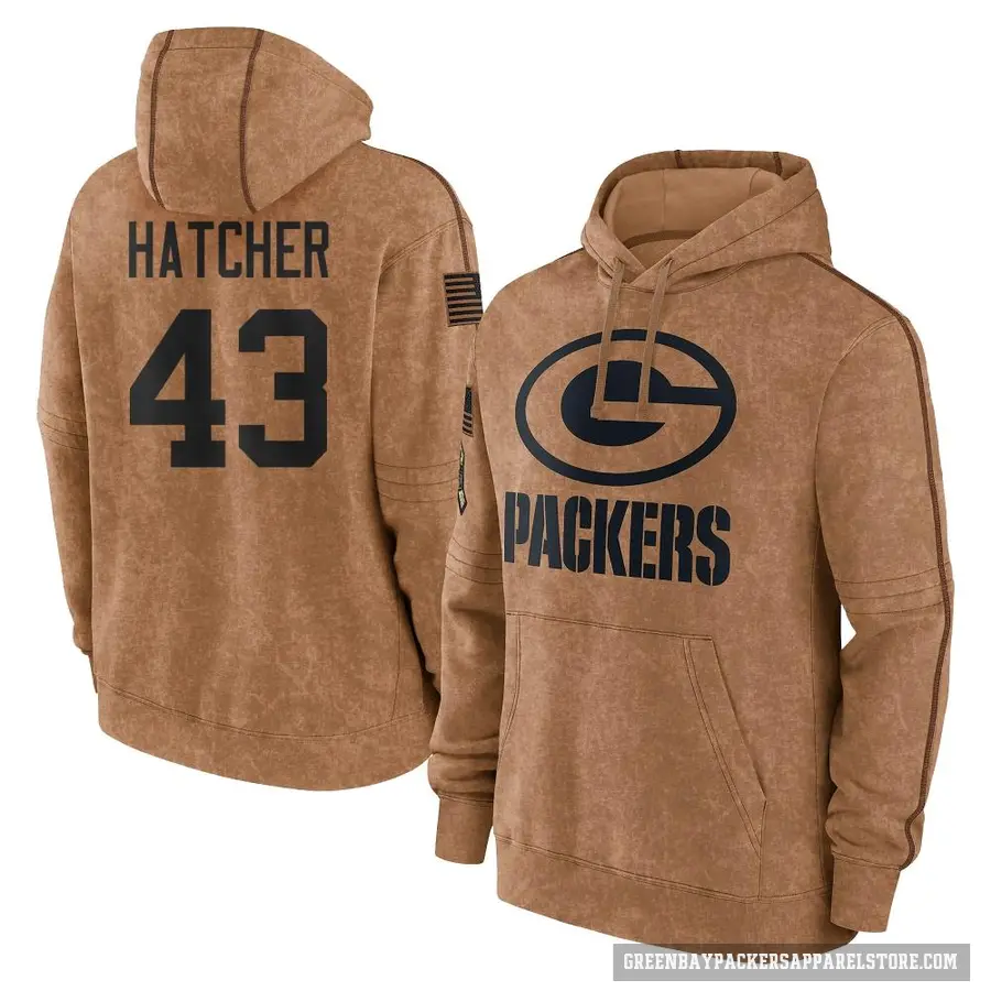 Men's ＃43 Broughton Hatcher Green Bay Packers Brown 2023 Salute To Service Club Pullover Hoodie