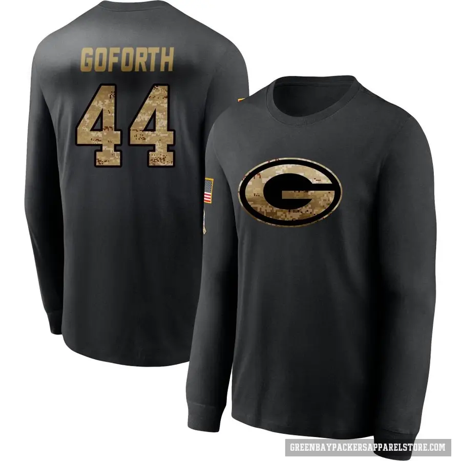 Men's ＃44 Ralen Goforth Green Bay Packers Black 2020 Salute To Service Sideline Performance Long Sleeve T-Shirt