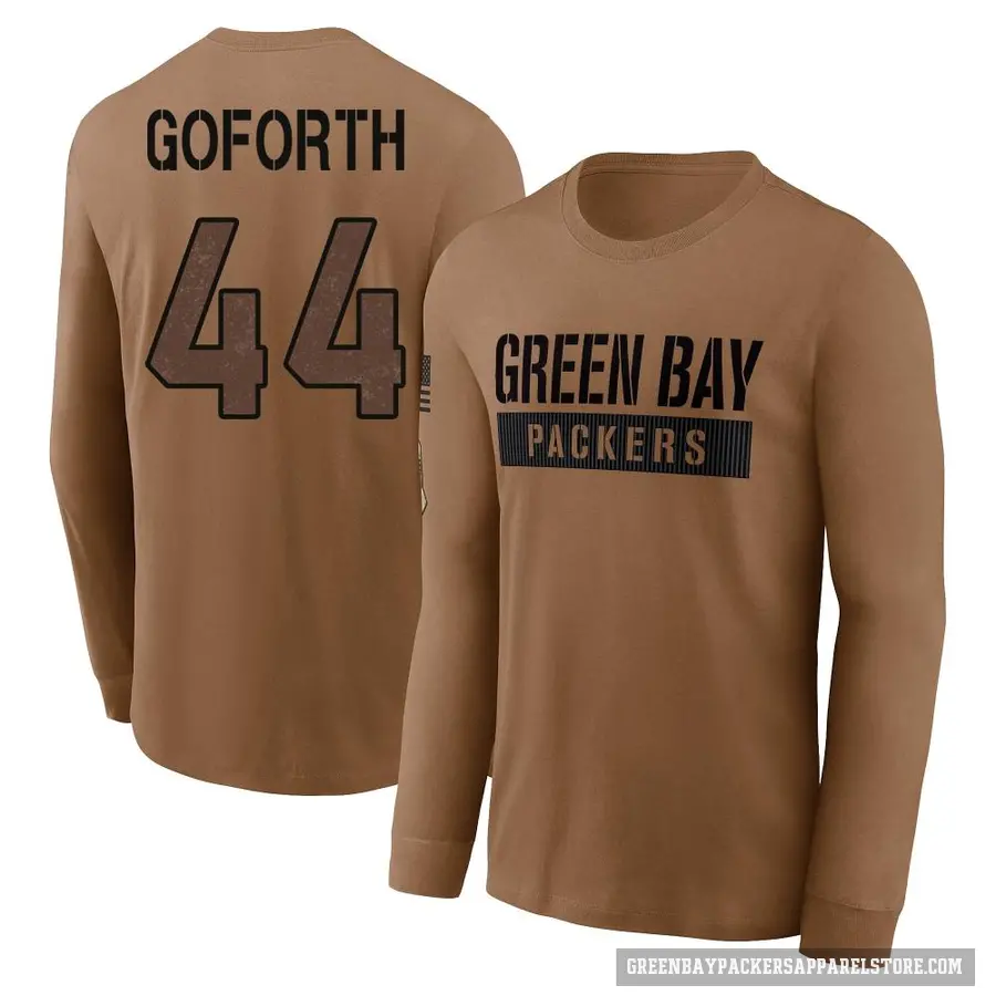 Men's ＃44 Ralen Goforth Green Bay Packers Brown 2023 Salute To Service Long Sleeve T-Shirt