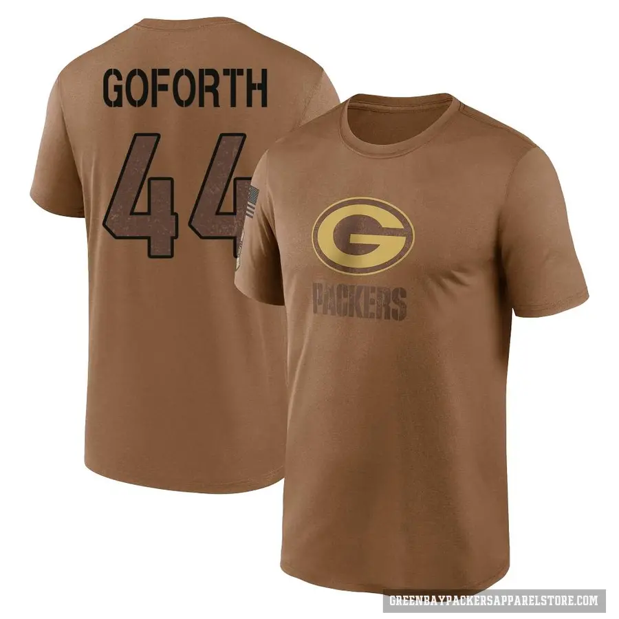 Men's ＃44 Ralen Goforth Green Bay Packers Brown 2023 Salute To Service Performance T-Shirt