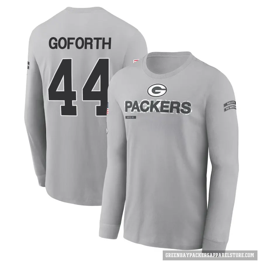 Men's ＃44 Ralen Goforth Green Bay Packers Gray 2024 Salute to Service Long Sleeve T-Shirt