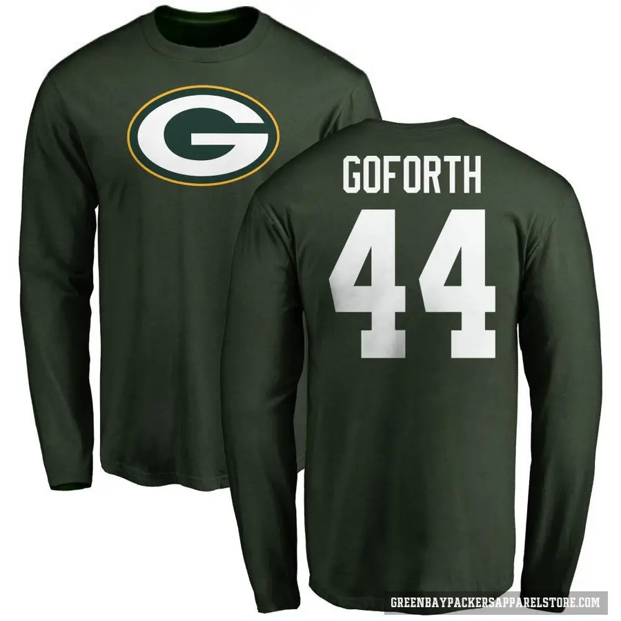 Men's ＃44 Ralen Goforth Green Bay Packers Green Logo Long Sleeve T-Shirt