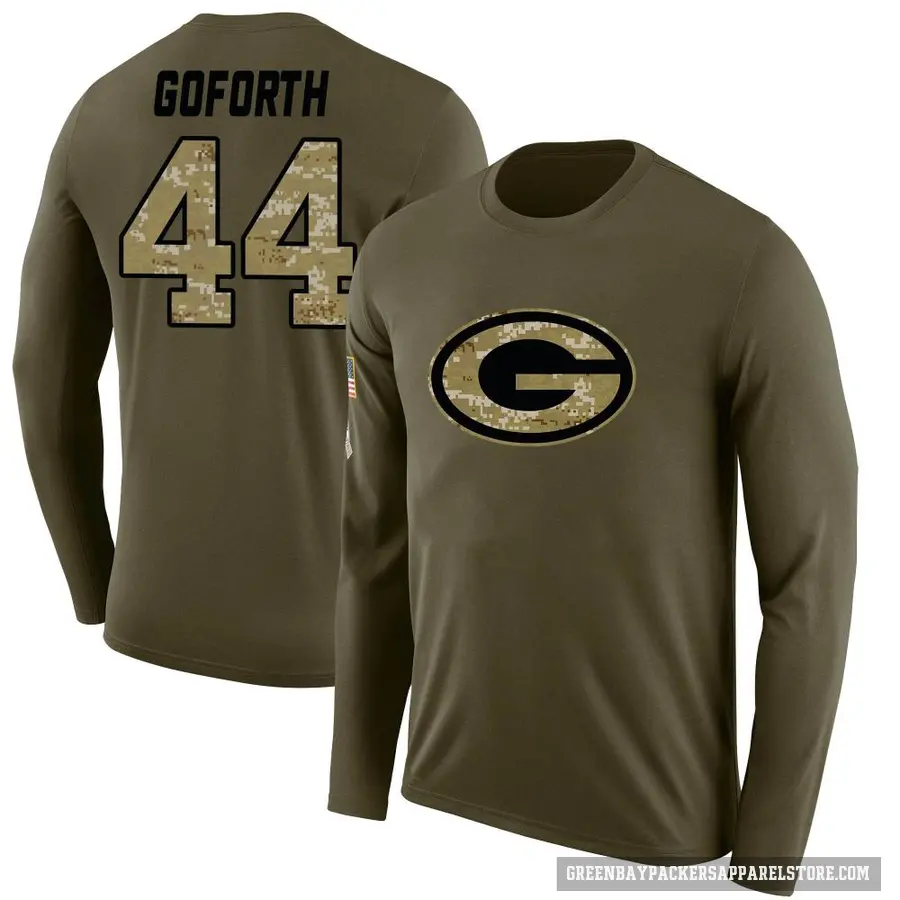 Men's ＃44 Ralen Goforth Green Bay Packers Olive Salute to Service Sideline Long Sleeve T-Shirt