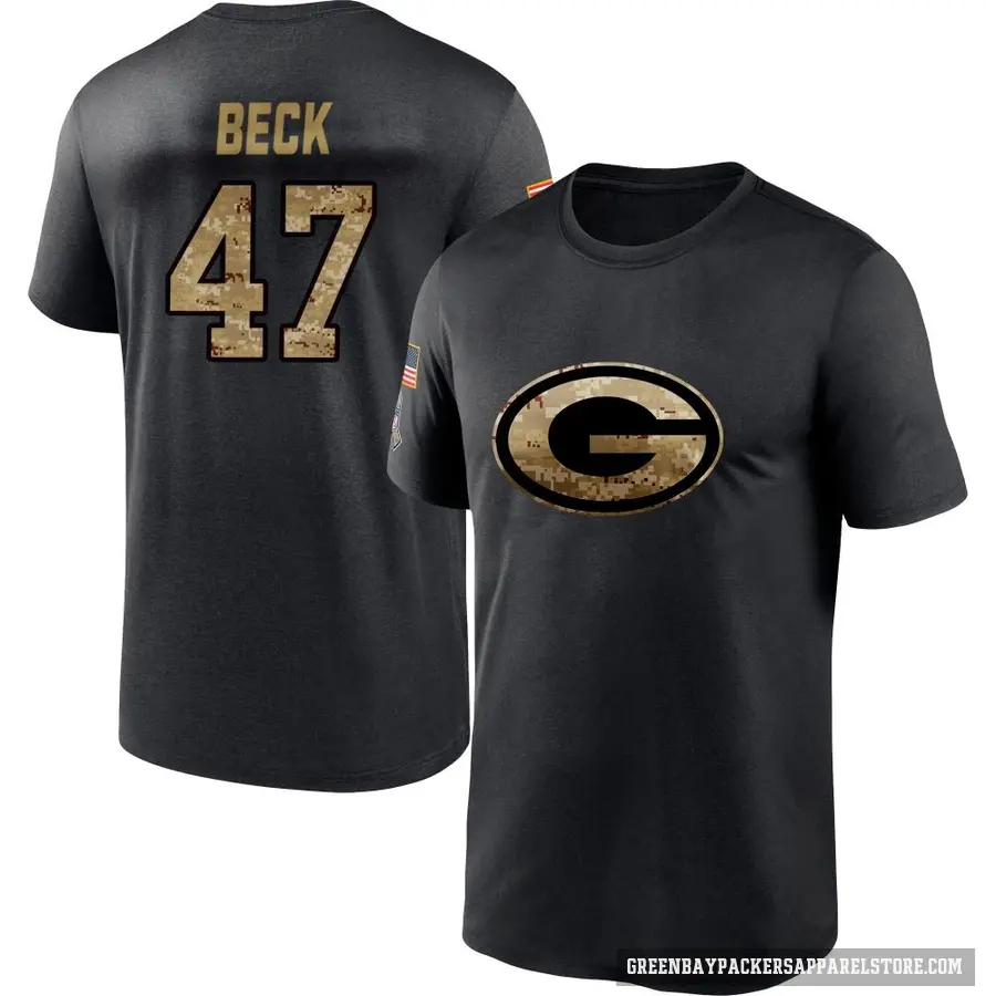 Men's ＃47 Andrew Beck Green Bay Packers Black 2020 Salute To Service Performance T-Shirt