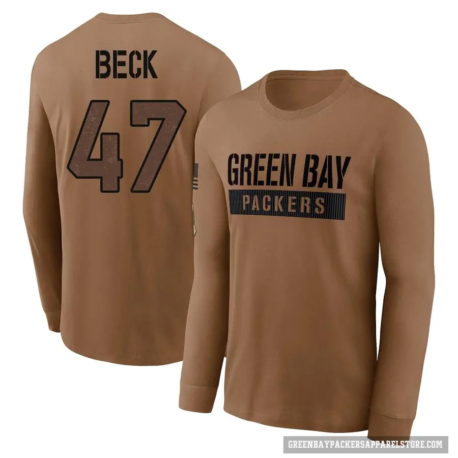 Men's ＃47 Andrew Beck Green Bay Packers Brown 2023 Salute To Service Long Sleeve T-Shirt