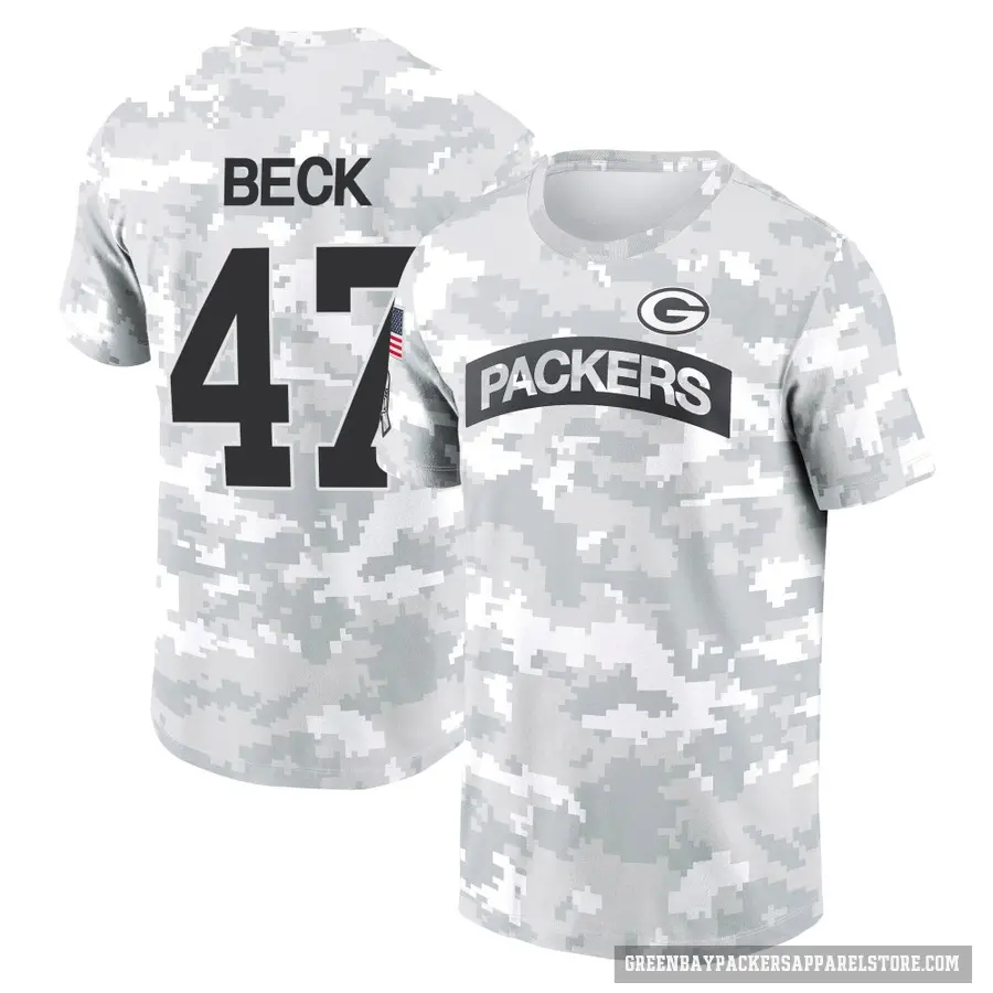 Men's ＃47 Andrew Beck Green Bay Packers Camo Arctic 2024 Salute to Service Performance T-Shirt