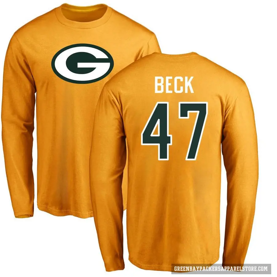 Men's ＃47 Andrew Beck Green Bay Packers Gold Logo Long Sleeve T-Shirt