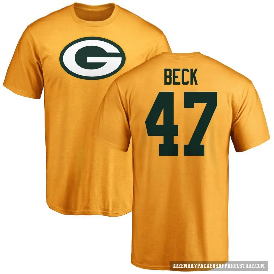 Men's ＃47 Andrew Beck Green Bay Packers Gold Logo T-Shirt