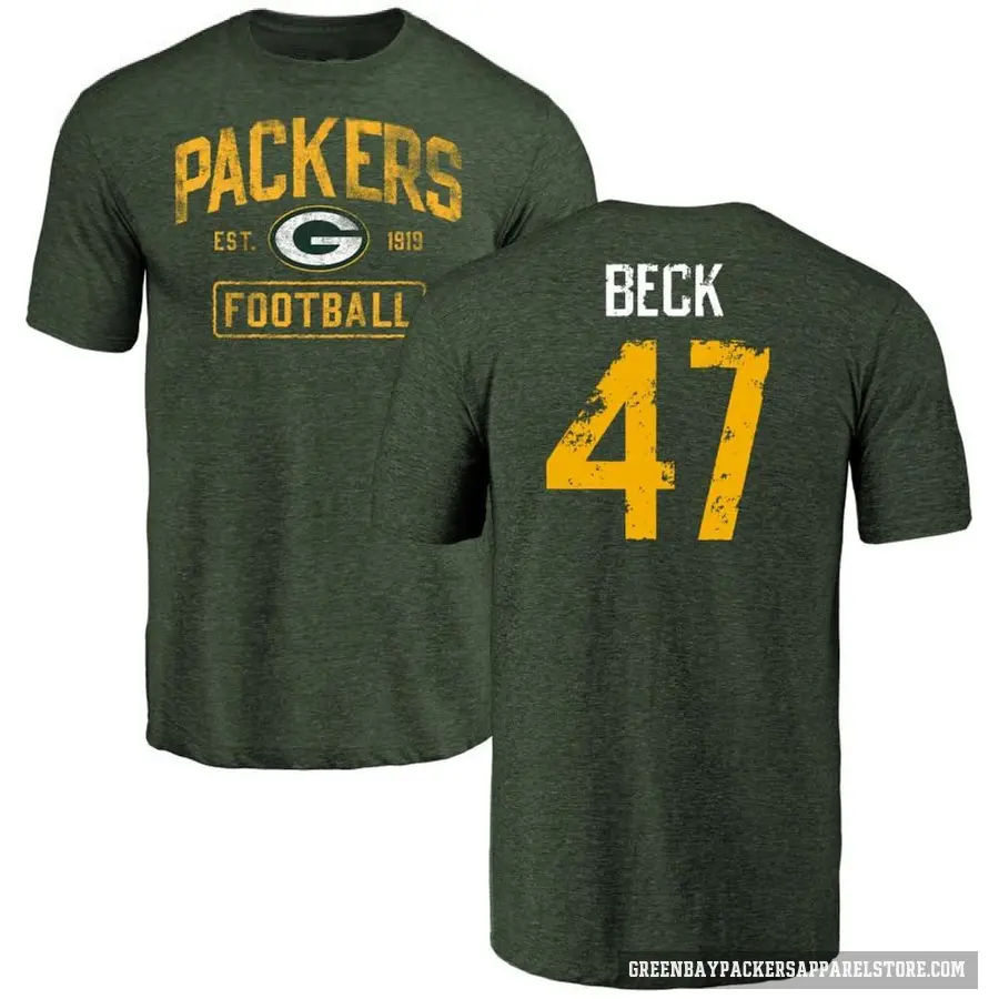 Men's ＃47 Andrew Beck Green Bay Packers Green Distressed T-Shirt