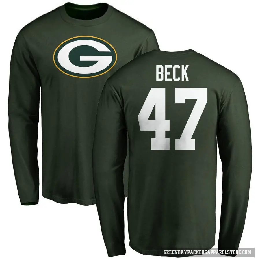 Men's ＃47 Andrew Beck Green Bay Packers Green Logo Long Sleeve T-Shirt