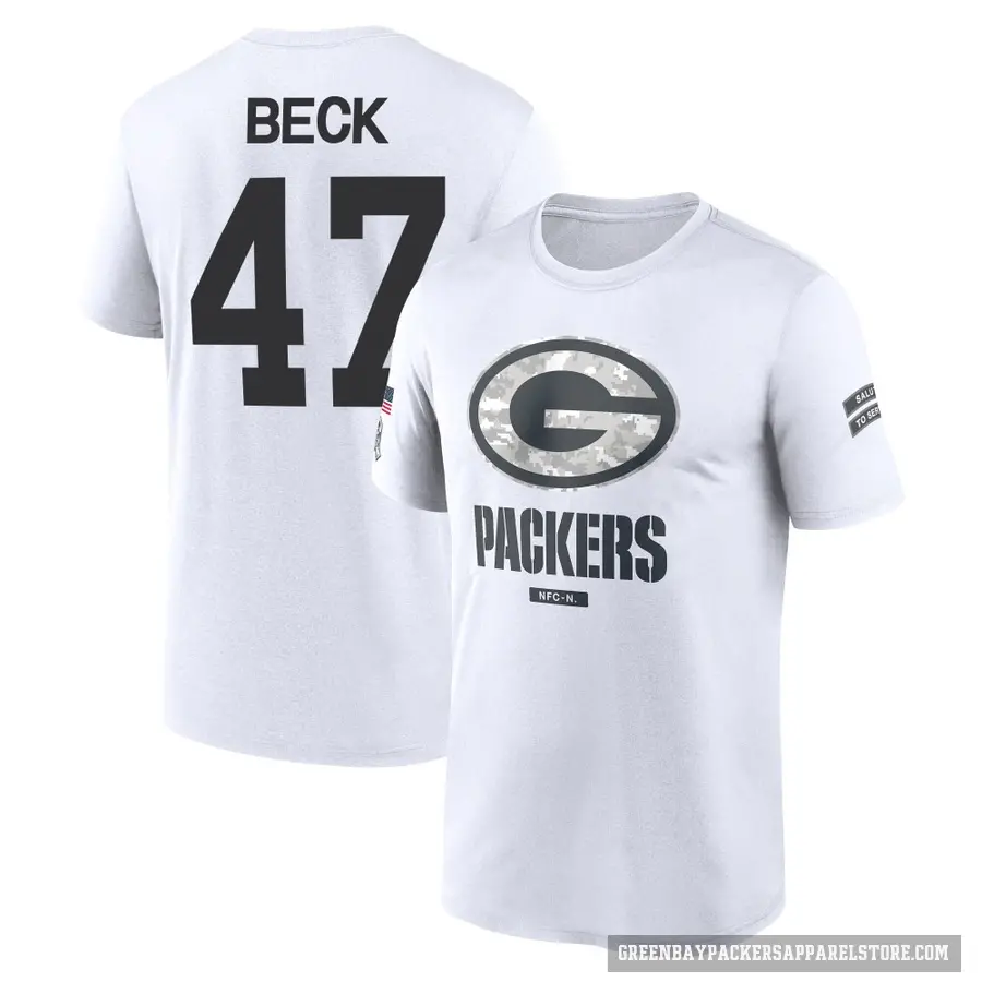 Men's ＃47 Andrew Beck Green Bay Packers White 2024 Salute to Service Performance T-Shirt