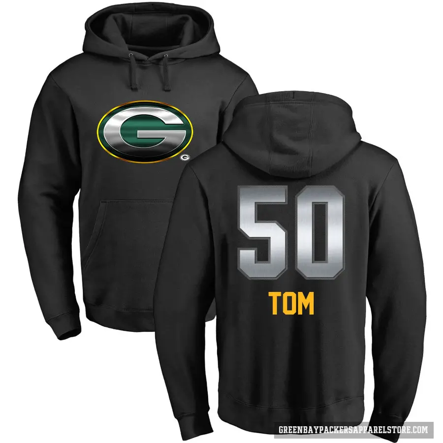 Men's ＃50 Zach Tom Green Bay Packers Black Midnight Mascot Pullover Hoodie