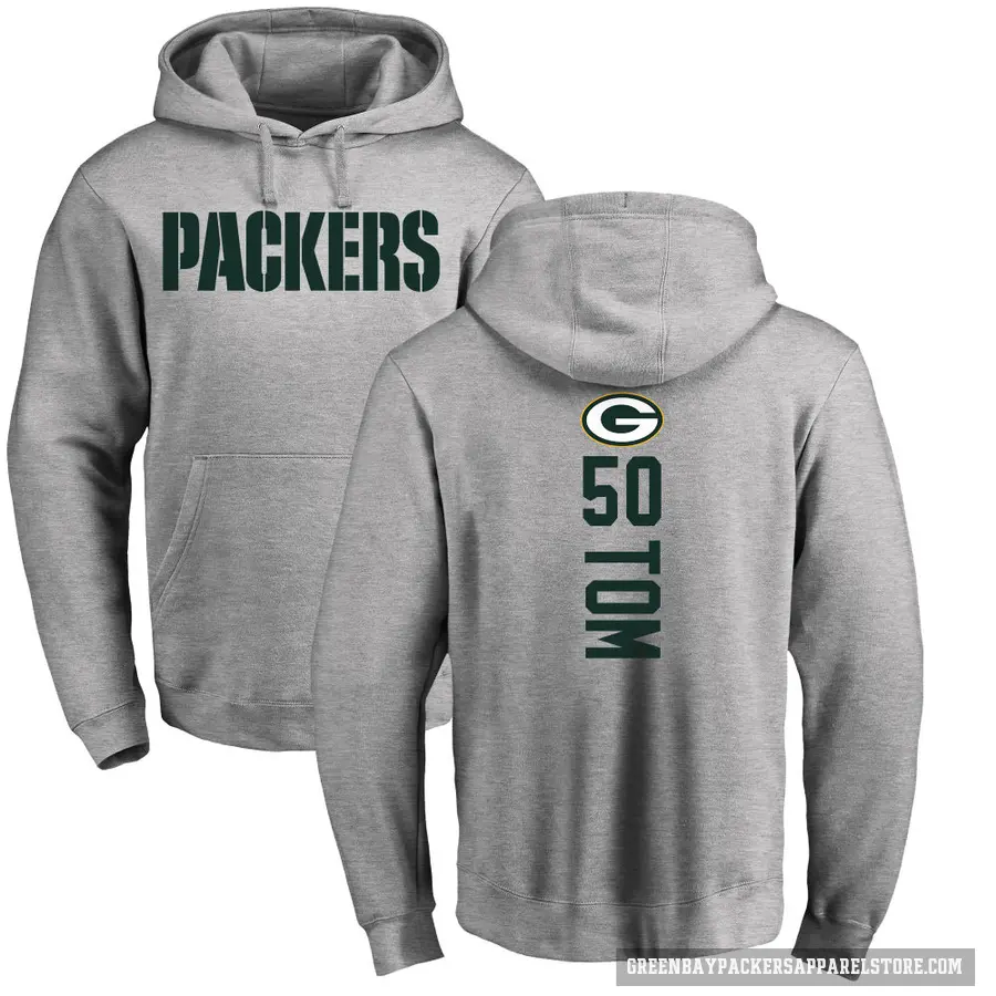 Men's ＃50 Zach Tom Green Bay Packers Pro Line Ash Backer Pullover Hoodie