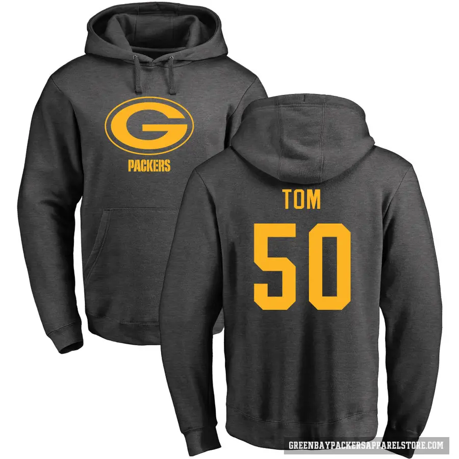 Men's ＃50 Zach Tom Green Bay Packers Pro Line by Branded Ash One Color Pullover Hoodie