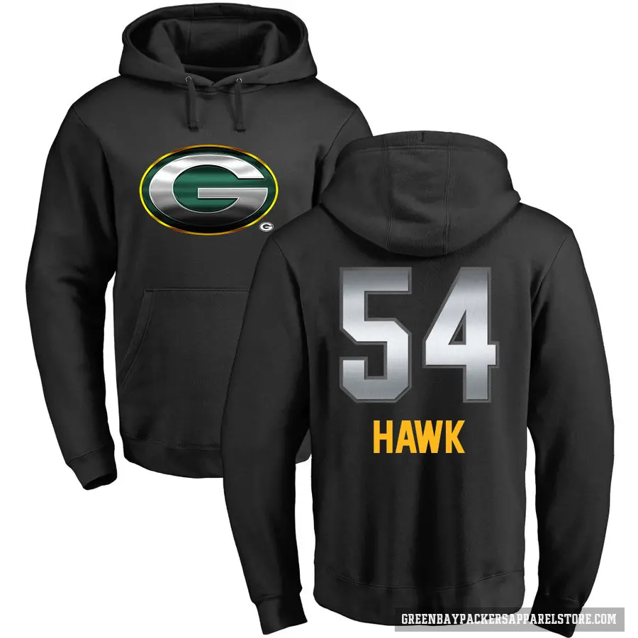 Men's ＃54 A.J. Hawk Green Bay Packers Black Midnight Mascot Pullover Hoodie