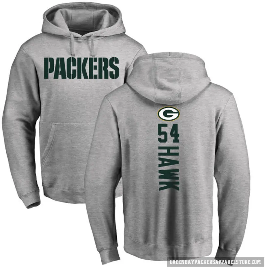 Men's ＃54 A.J. Hawk Green Bay Packers Pro Line Ash Backer Pullover Hoodie