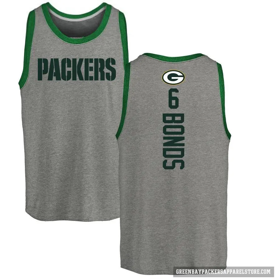 Men's ＃6 Jadakis Bonds Green Bay Packers Ash Backer Tank Top