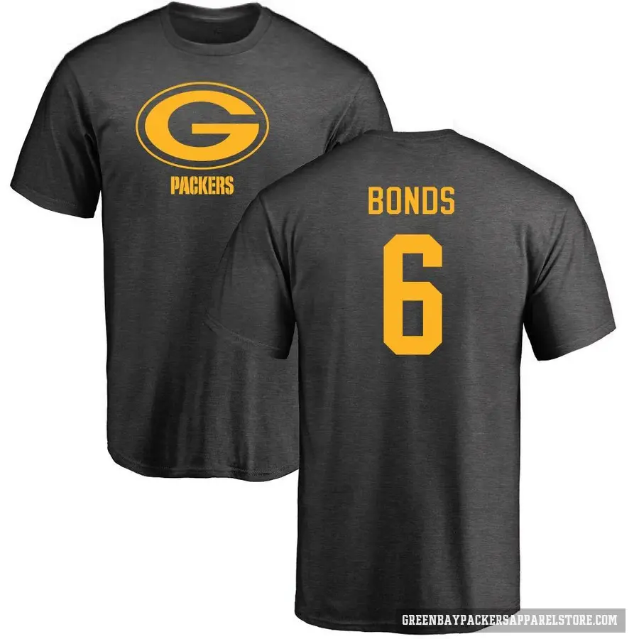 Men's ＃6 Jadakis Bonds Green Bay Packers Ash One Color T-Shirt